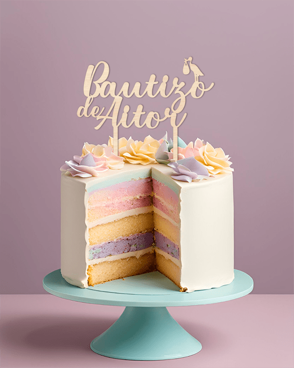 Cake Topper Bautizo Cigüeña