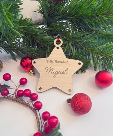 Bola de Navidad Personalizada Estrella de Madera