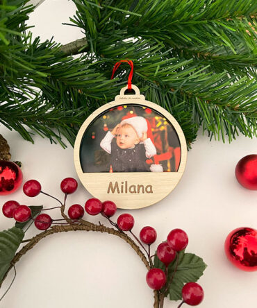 Bola de Navidad Personalizada de Madera con Foto