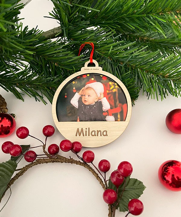 Bola de Navidad Personalizada de Madera con Foto